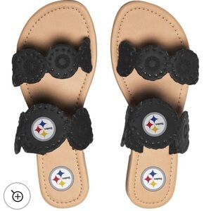 Black Sandals with NFL Steelers Logo, Sz 8 women’s flip flops